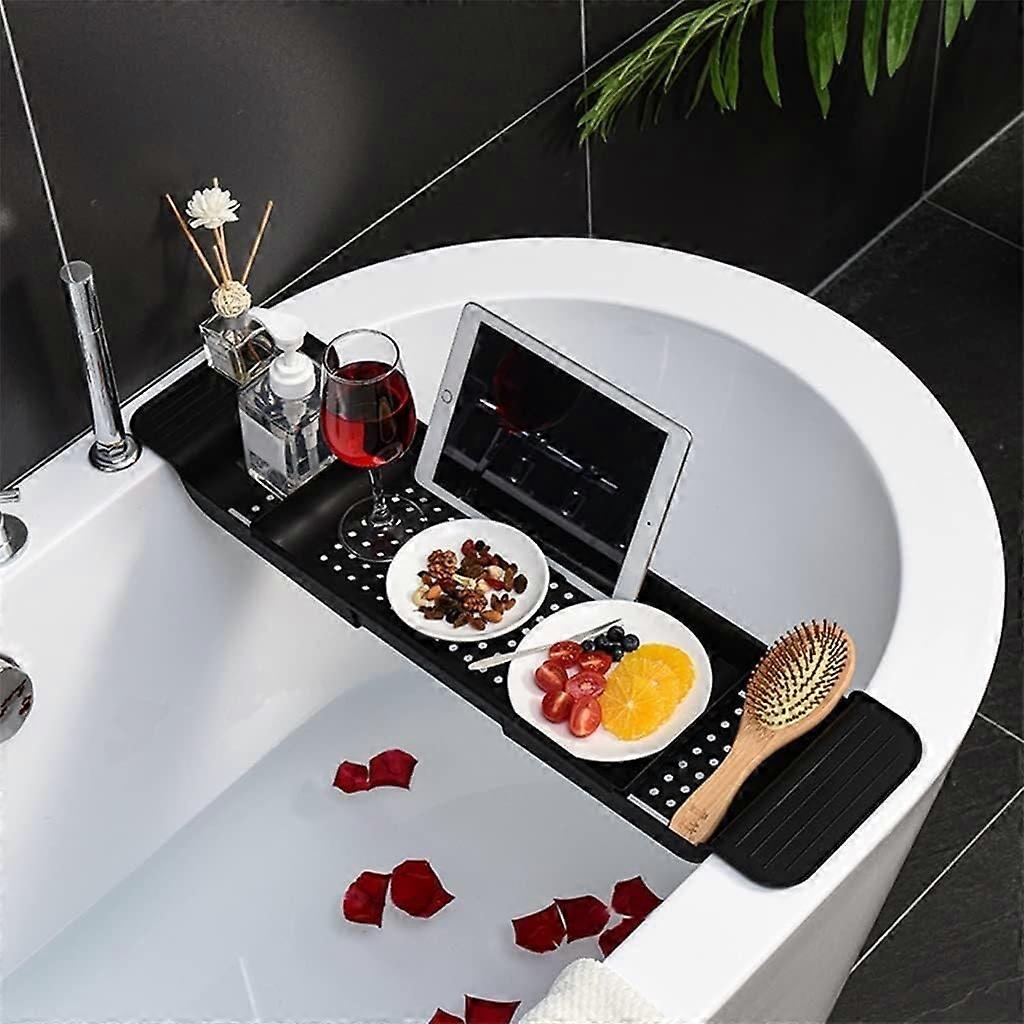 Bathtub Tray Caddy with Wine Glass, Tablet and Book Holder, Expandable Spa Shelf for Relaxing Bath