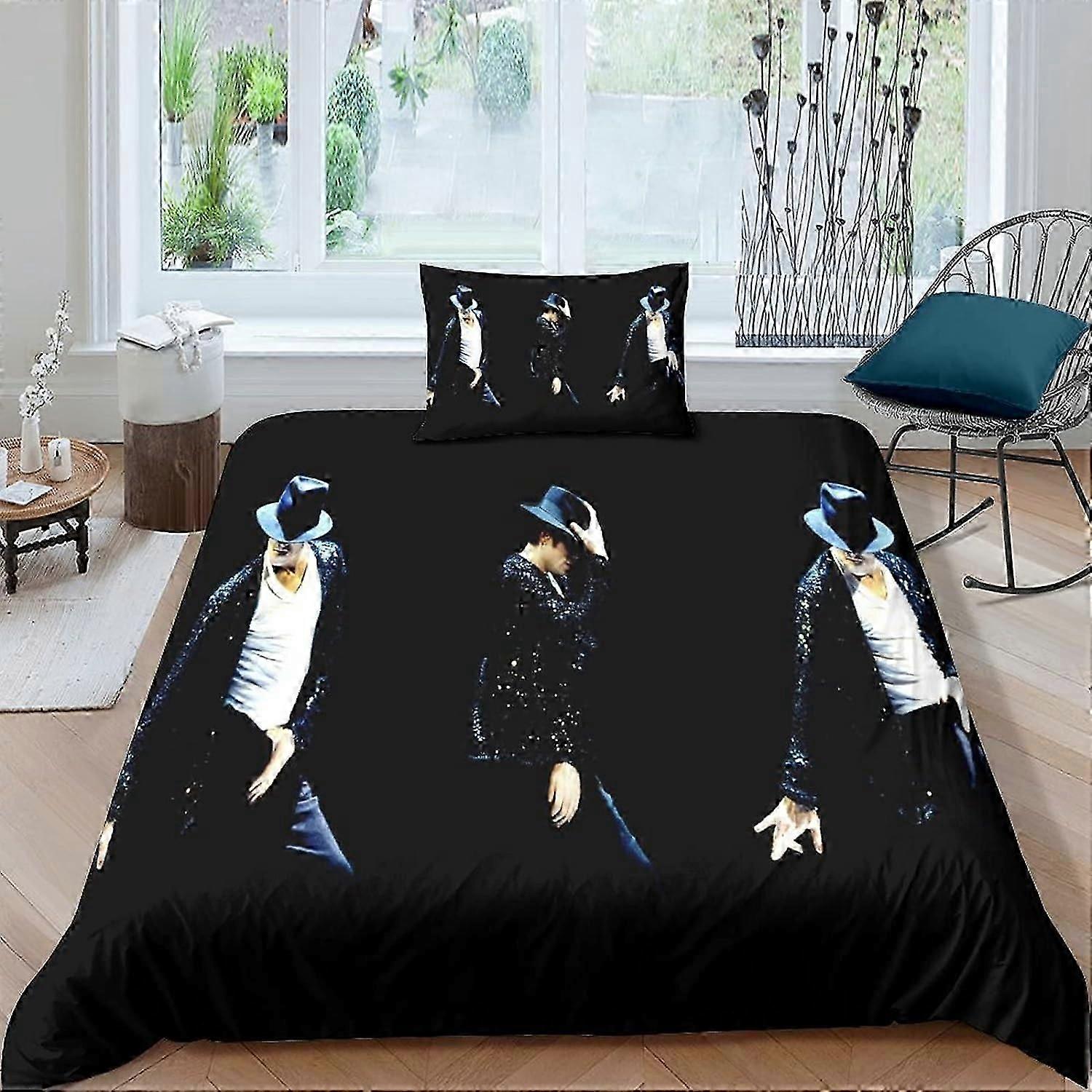 Michael Jackson Músico Dançarino Print Microfiber Bedding Set, com capa de edredom e fronhas, adequado para G
