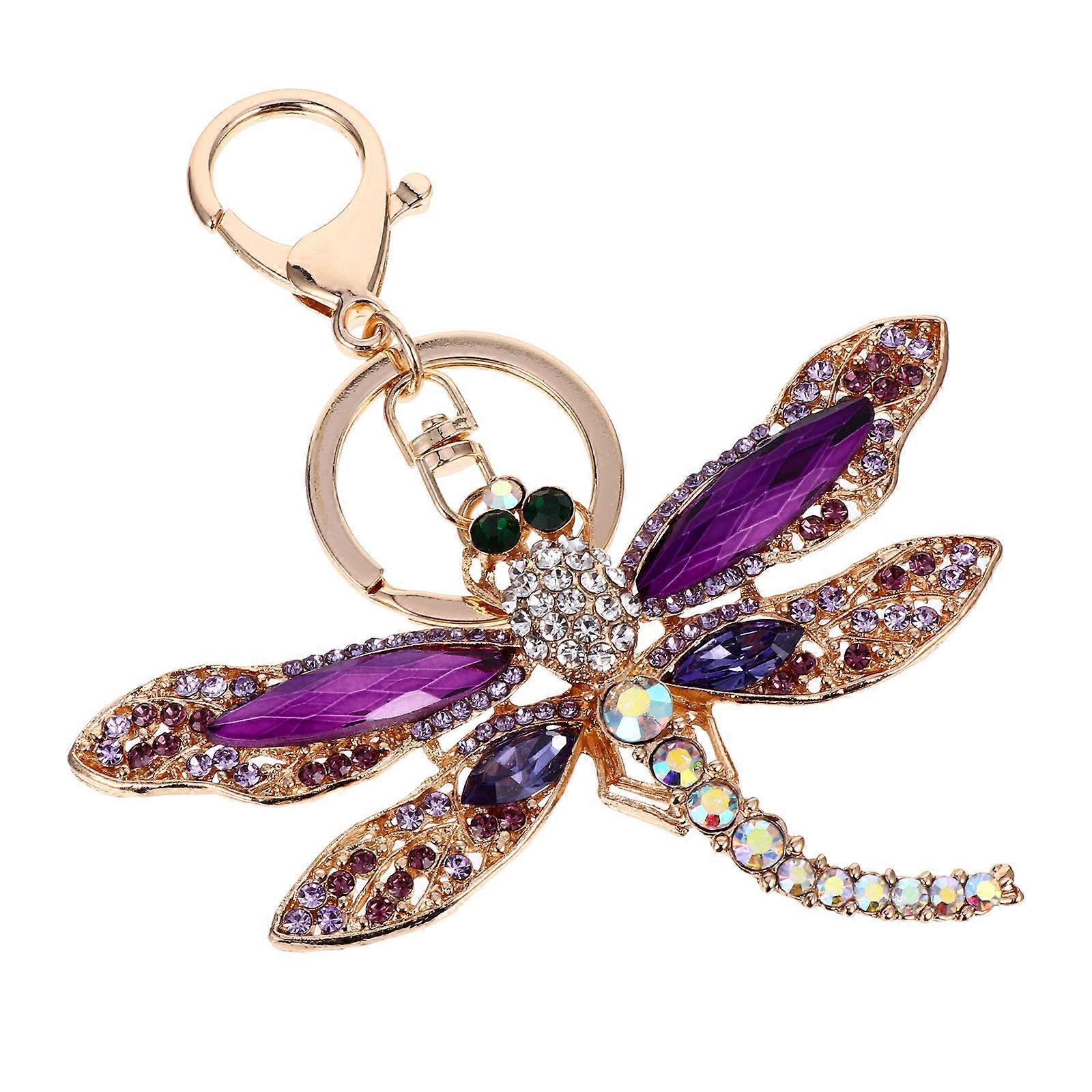 1Pc Creative Dragonfly Keychain Zinc Alloy Keychain Rhinestone Inlaid Keyring