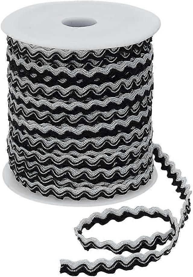 35 Yards Wave Bending Fringe Trim 2 Bundles with Plastic Empty Spool 3/8 inch Wide Polypropylene Wavy Ribbon Black Wave Bending Fringe Trim for Sewing