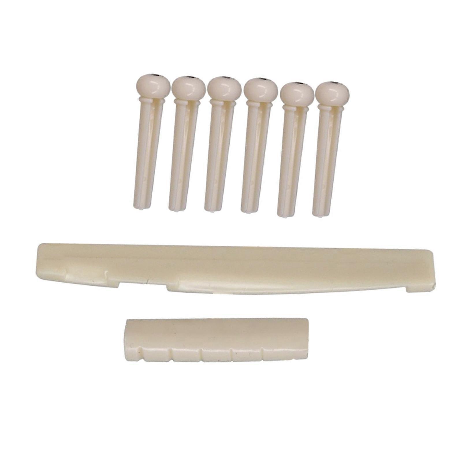 6 Strings Guitar Bridge Pins, Saddle Nut Acoustic Tailpiece Plastic Guitar Accessories for 6 String Style Replacements  White