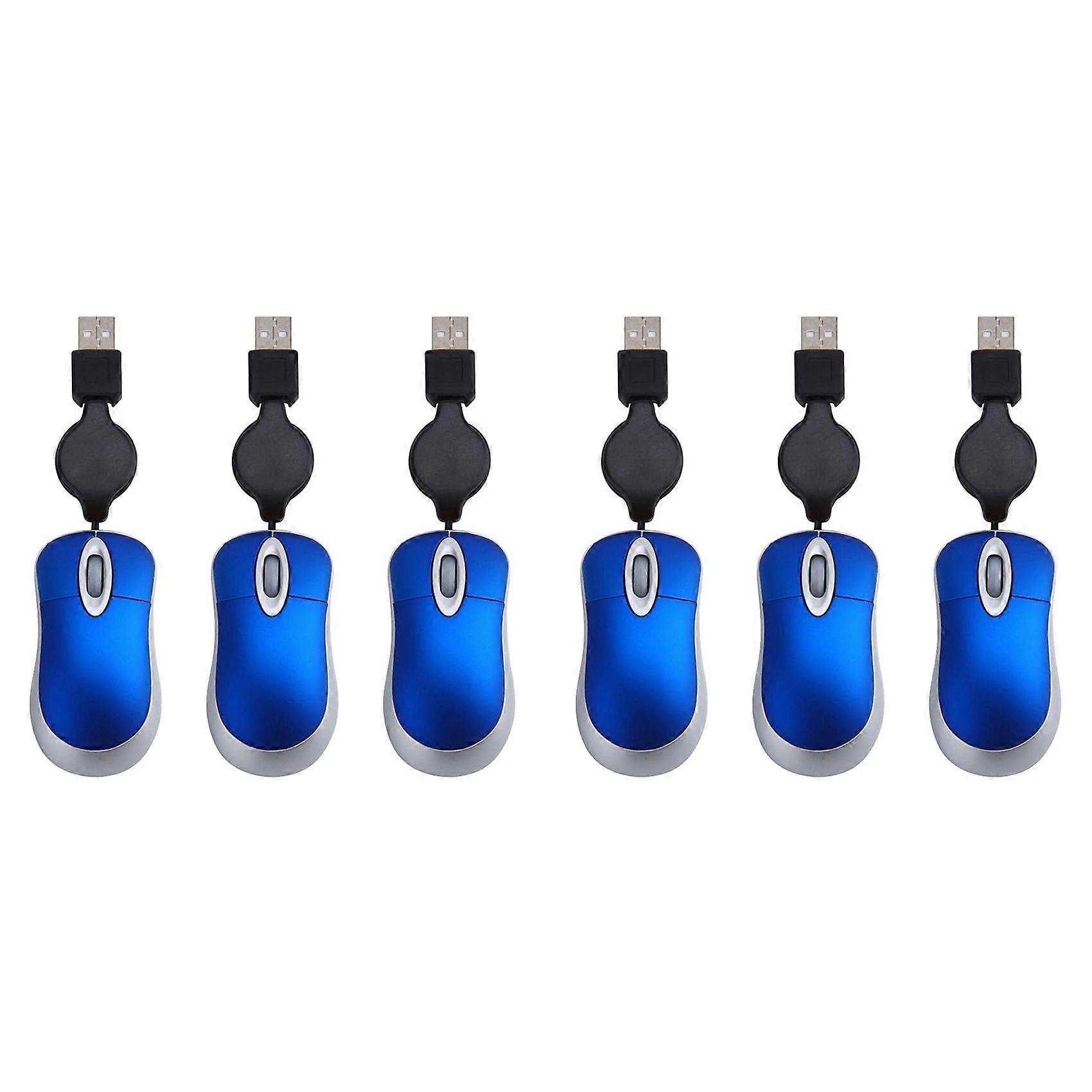6PCS Wired Mouse Retractable Mouse Corded Mouse Mini Mouse USB Optical Mouse Wired Mouse for Computer Laptop PC
