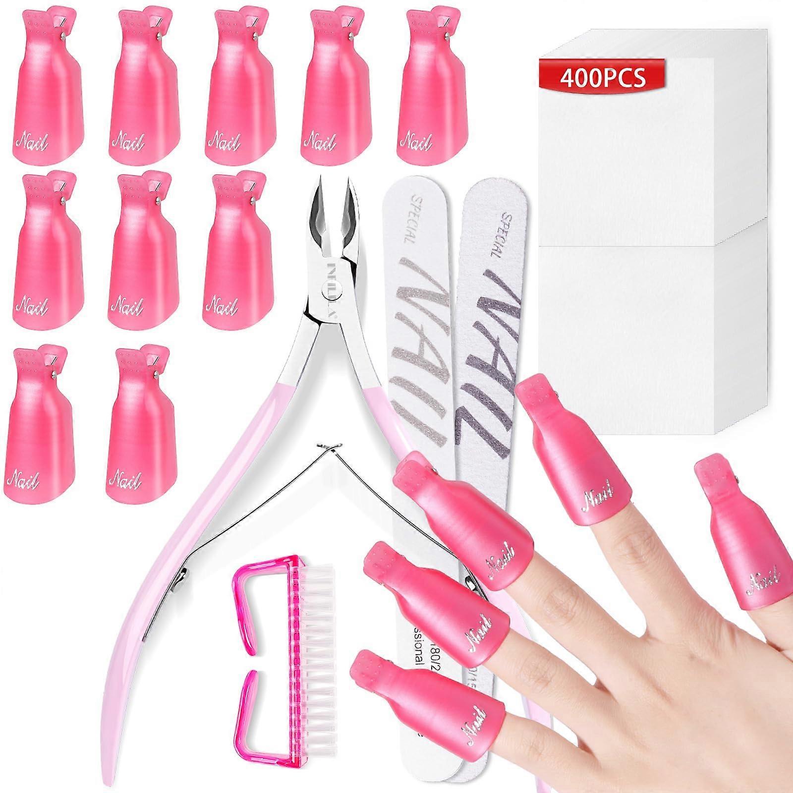 Gel Nail Polish Remover Kit with 10pcs Reusable Clips Buffers Files Cuticle Tools for Salon and Home