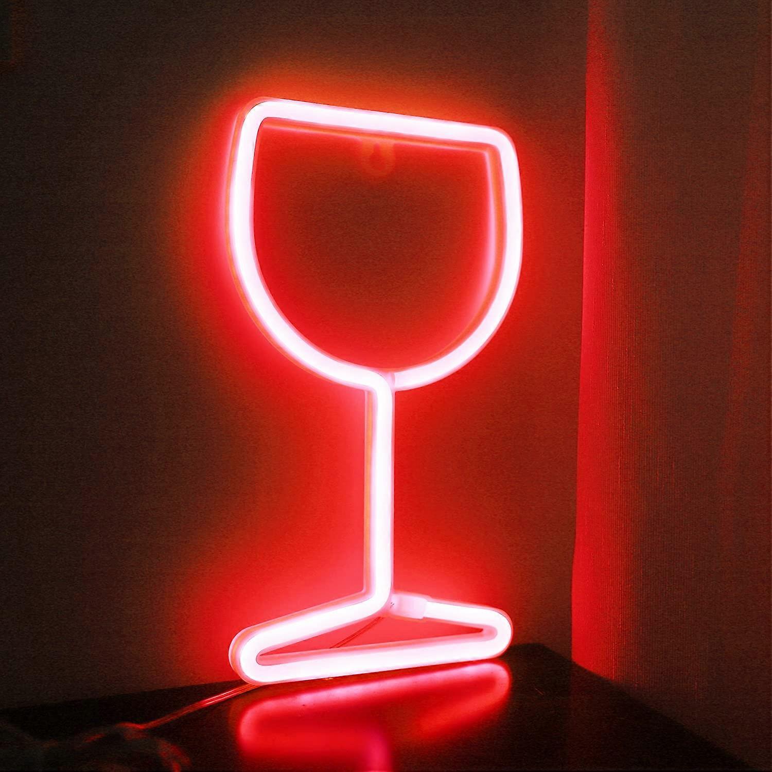 Wine Glass Neon Sign LED Wall Light with Bright Illumination, USB or Battery Powered, Red Lamp for Bar and Home Decor