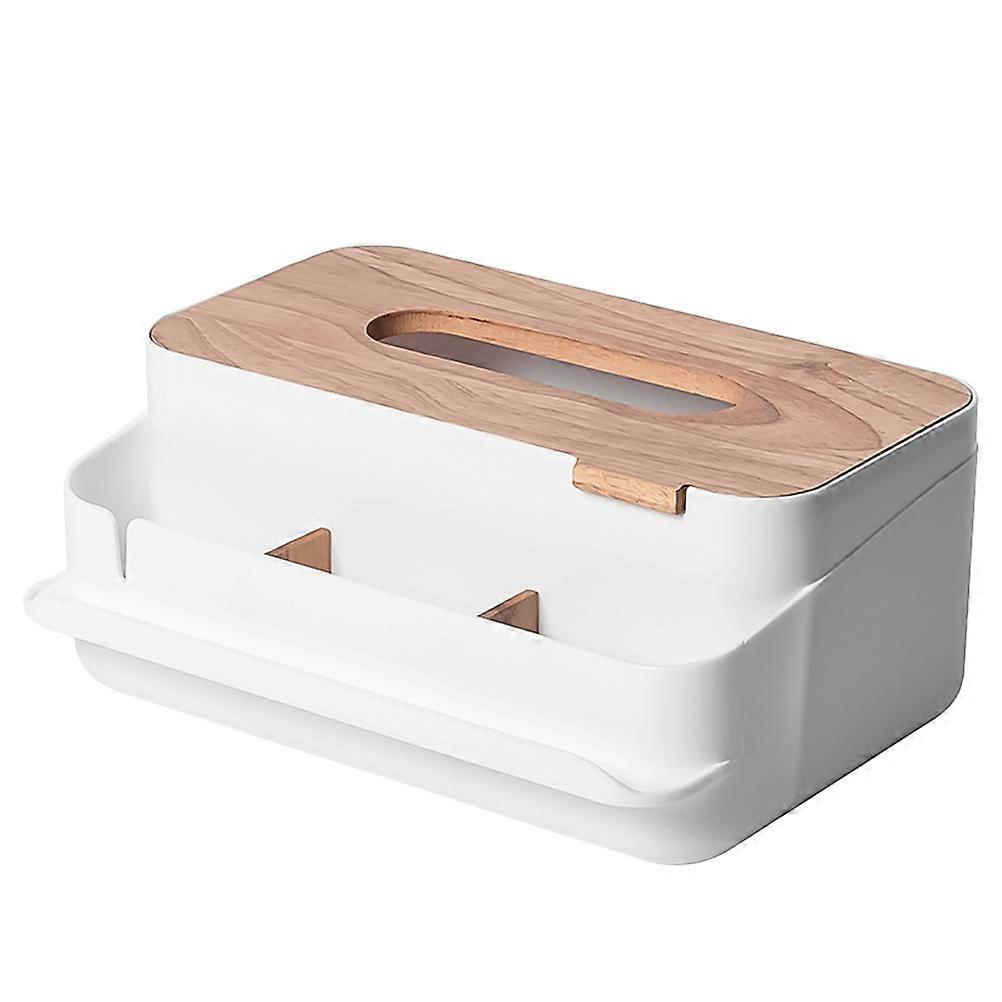 White Plastic Tissue Box with Multi Grid Storage for Home Use