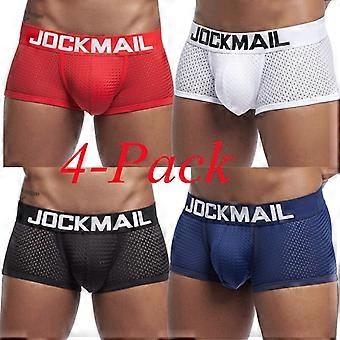 JOCKMAIL 4-Pack Men Sexy Mesh Breathable Boxer Briefs Shorts Low Waist Underwear