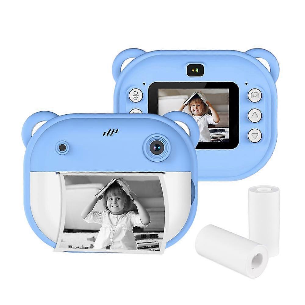 Instant Print Kids Camera 1080P Dual Lens Thermal Paper Rechargeable with Photo Frames Blue