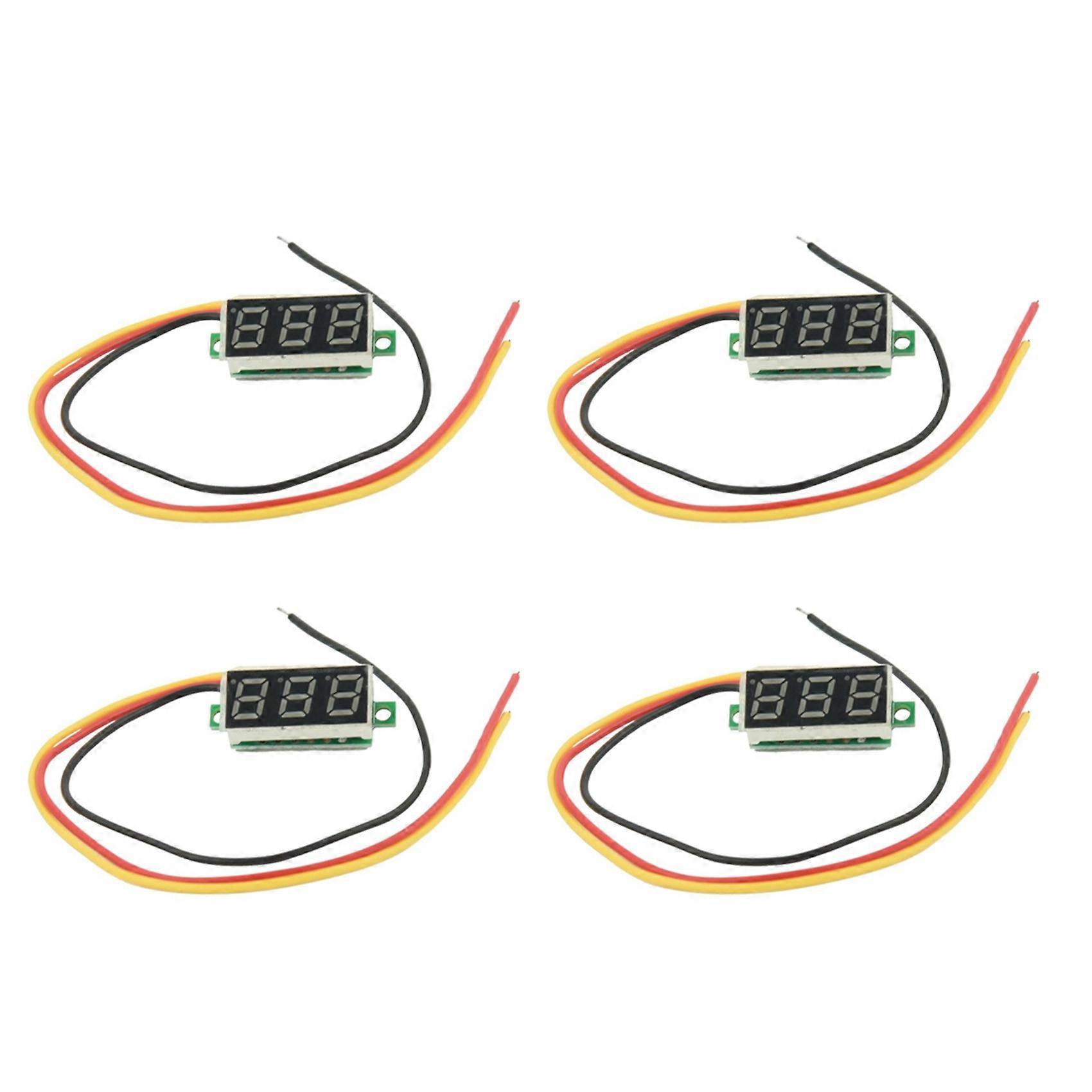 4X Mini Digital Voltmeter DC 0-100V LED Panel Voltage Meter 3-Digital with 3 Wires Red