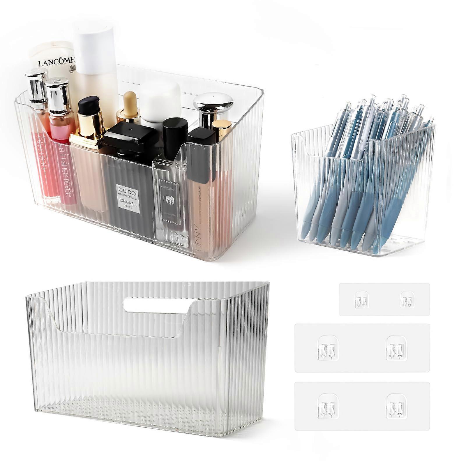 Set of 3 Wall Mounted Shower Caddy with Adhesive, Clear Bathroom Organizer Shelves, Stackable Design