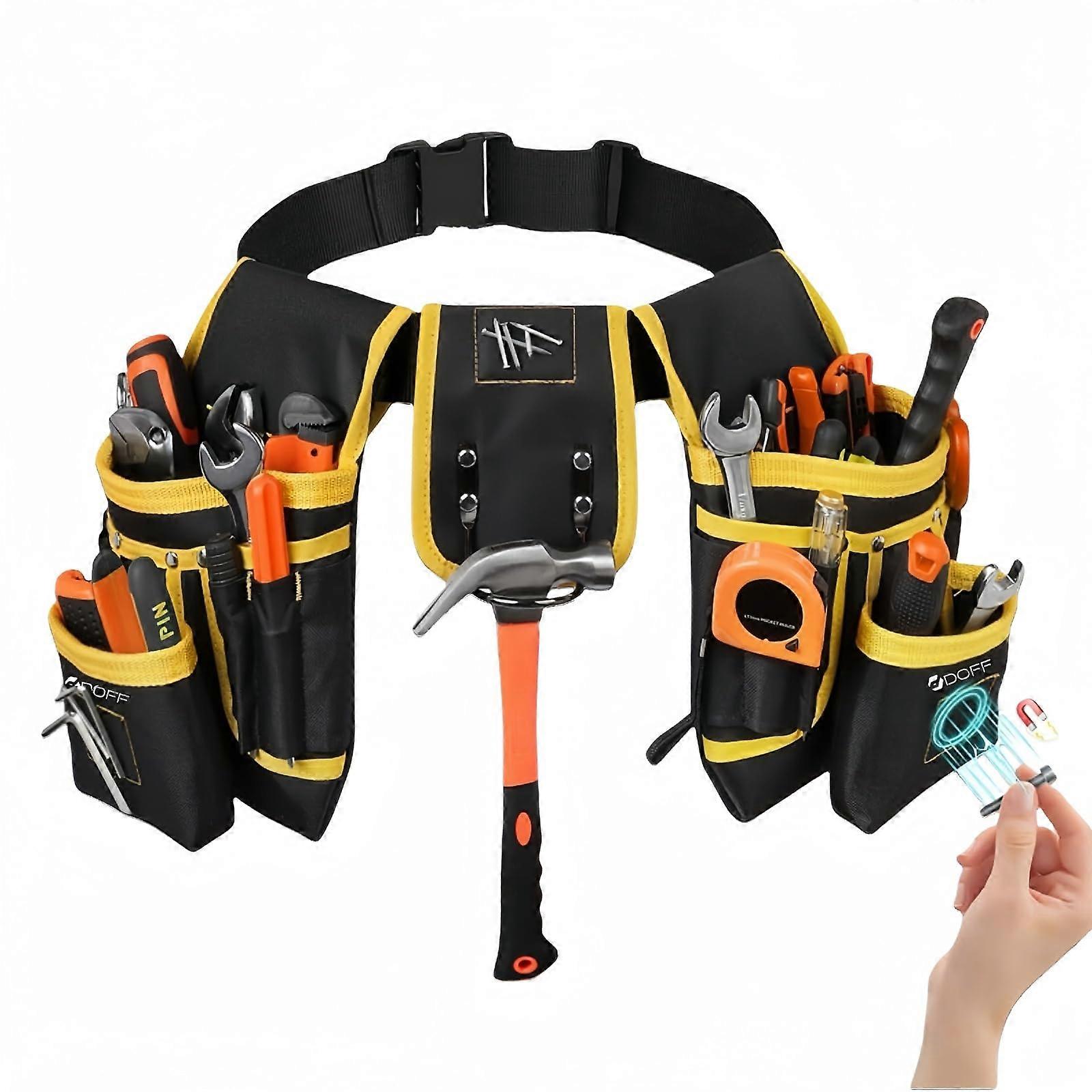 Magnetic Tool Belt with 26 Pockets Heavy Duty Adjustable Waist for Electricians and Carpenters