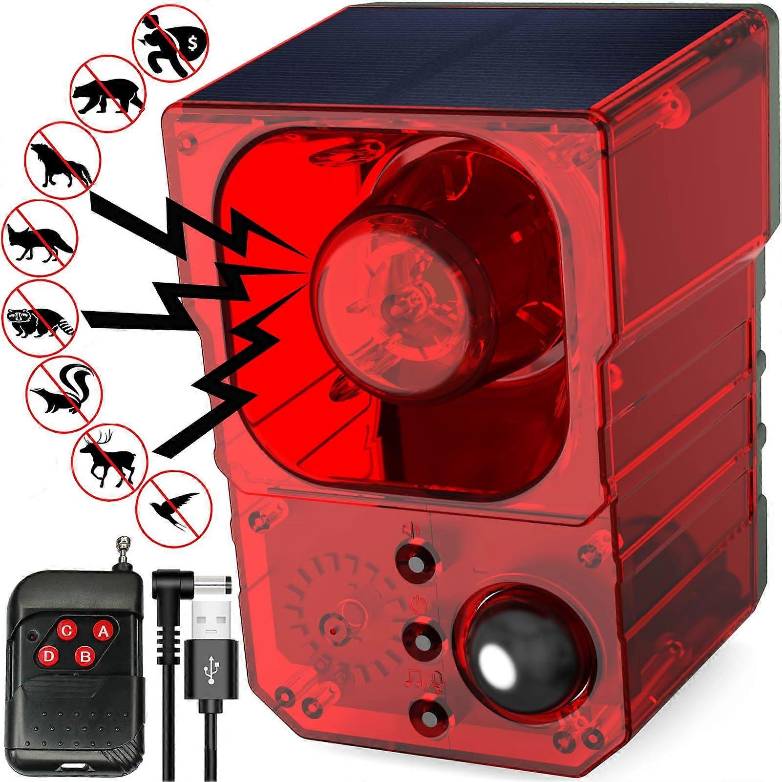 Solar Motion Sensor Alarm 129dB Siren and Flashing Lights, WideAngle Waterproof Outdoor Security