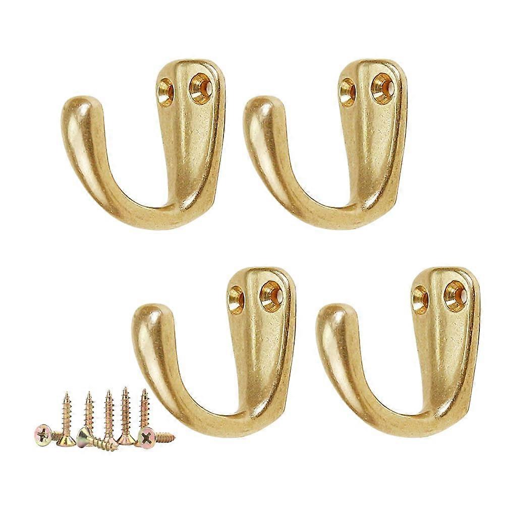 4Pcs Solid Brass Wall Hooks with Screws, Heavy Duty Gold Coat Hooks for Bathroom and Entryway