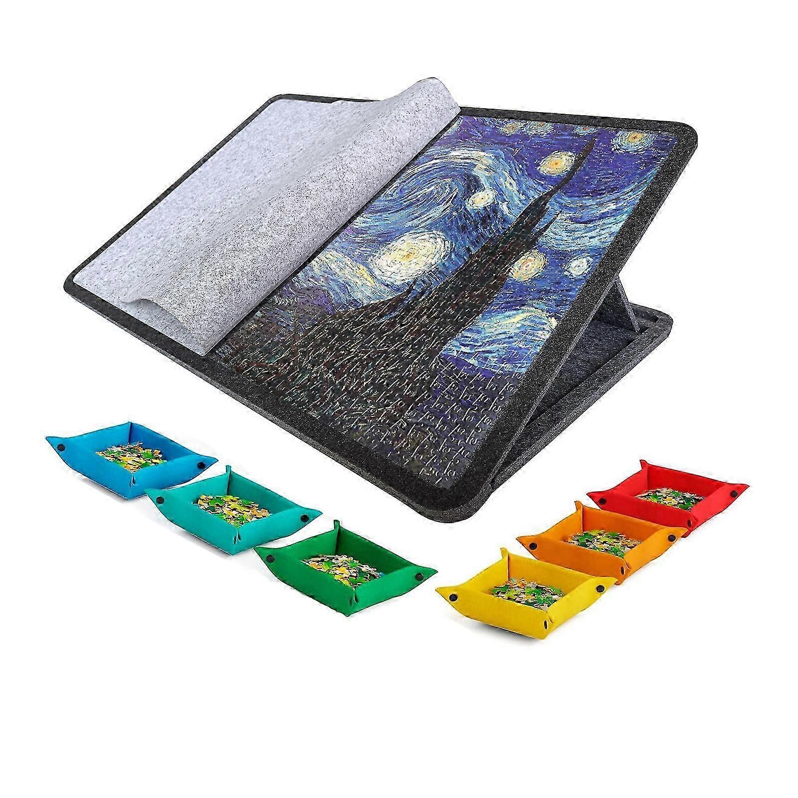 Foldable Puzzle Table with Ergonomic Tilt Stand, Space-Saving Light Grey Design