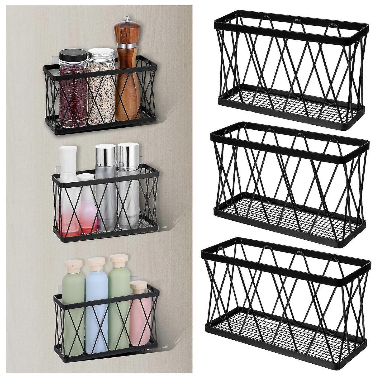 3 Pack Adhesive Cabinet Door Organizer with RustResistant Slim Wall Mounted Storage Baskets for Kitchen Bathroom