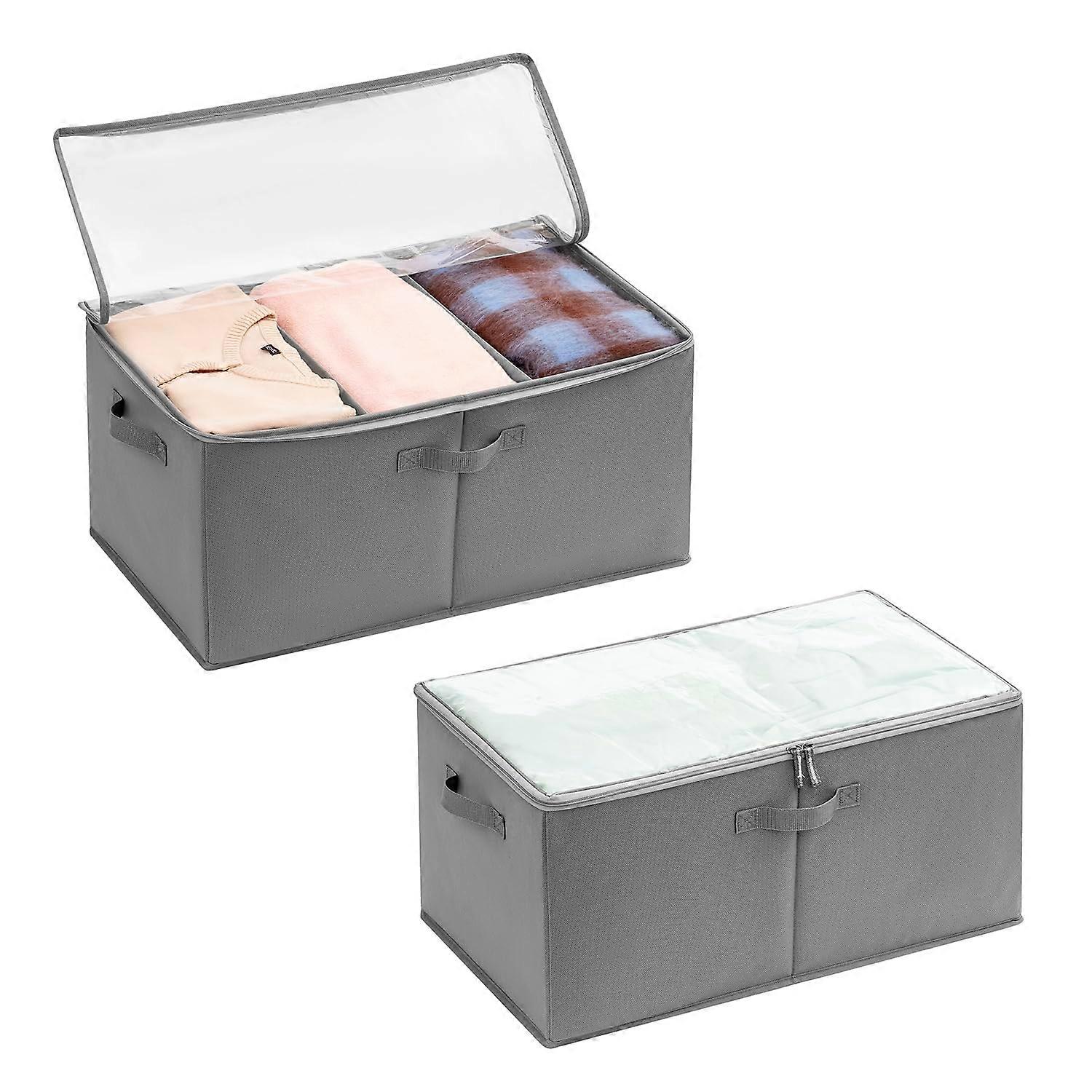 2 Pack 65L Storage Bins with Lids Foldable Closet Storage Box with Zippered Clear Lid and Handles