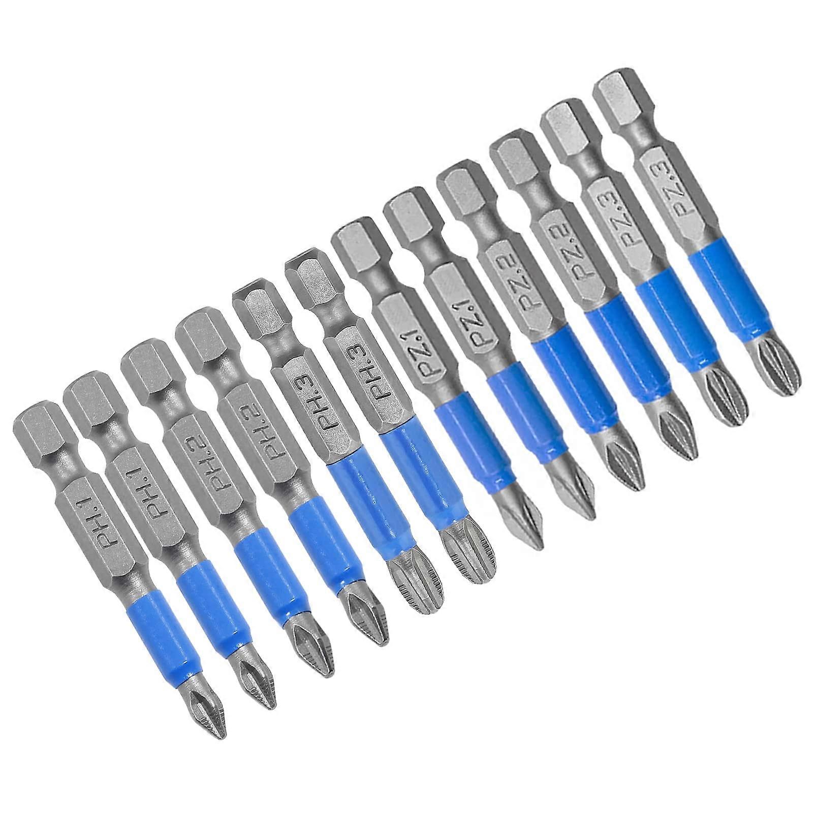 12 Pcs Magnetic Screwdriver Bit Set Phillips and Pozidriv S2 Steel 2 Inch Hex Shank Anti Slip