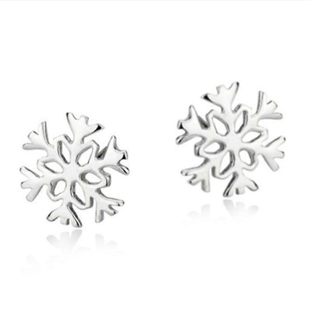 Real Platinum Plated Brass Snowflake Stud Earrings 8x8mm