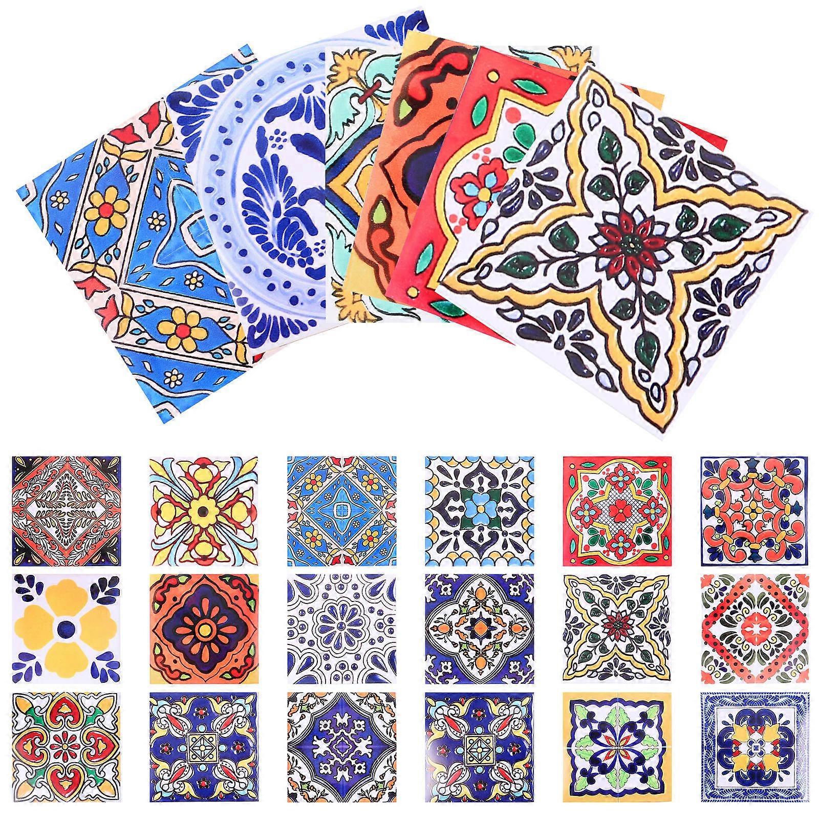 Assorted Color Tile Stickers Self Adhesive Wall Decals 24Pcs for Decoration