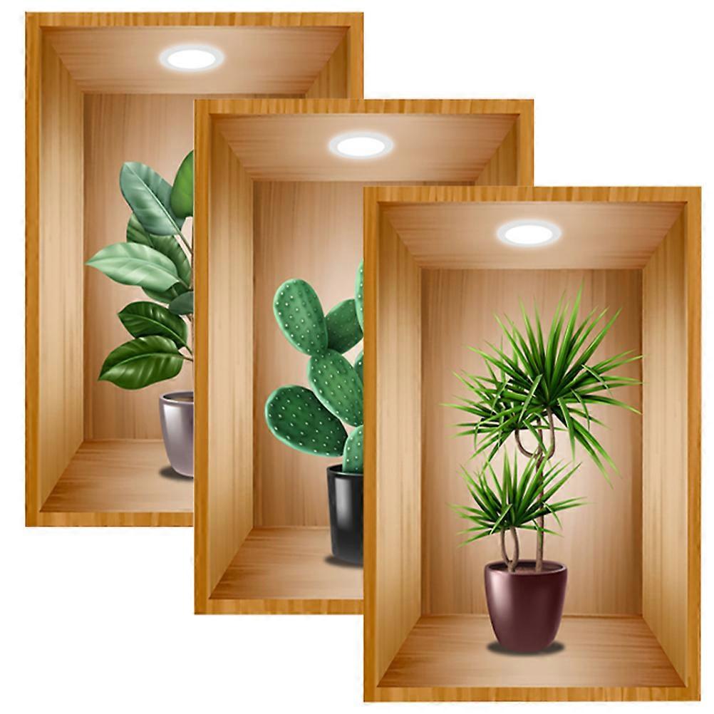 3D Plants Wall Sticker for Decor Featuring 3Pcs Potted Plant Decals