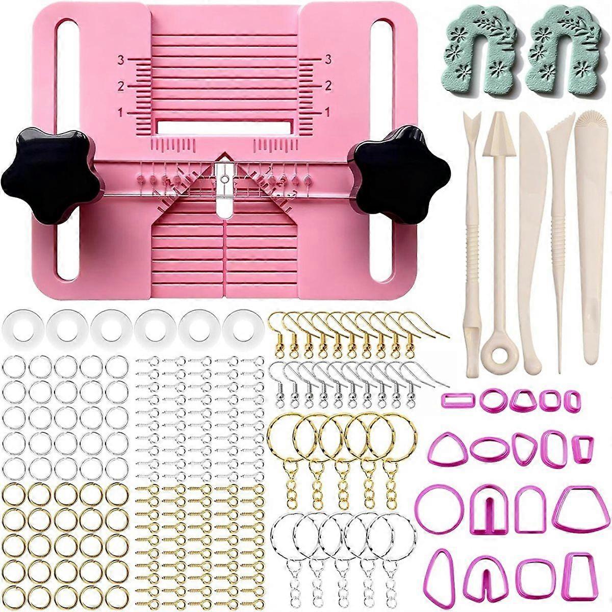 Polymer Clay Earring Hole Drill Guide Kit with Drill Tool, Molds & Studs for Precise Hole Alignment