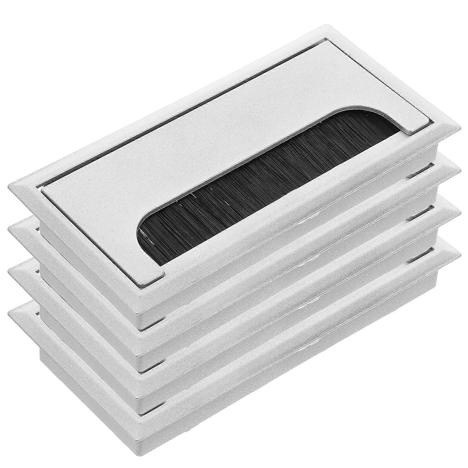 Desk Cord Grommet with Brush for Cable Management 4Pcs Silver ABS Material