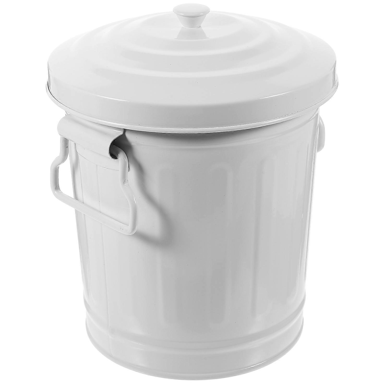 Desk Trash Can Iron Garbage Container for Storage Use 2Pcs White