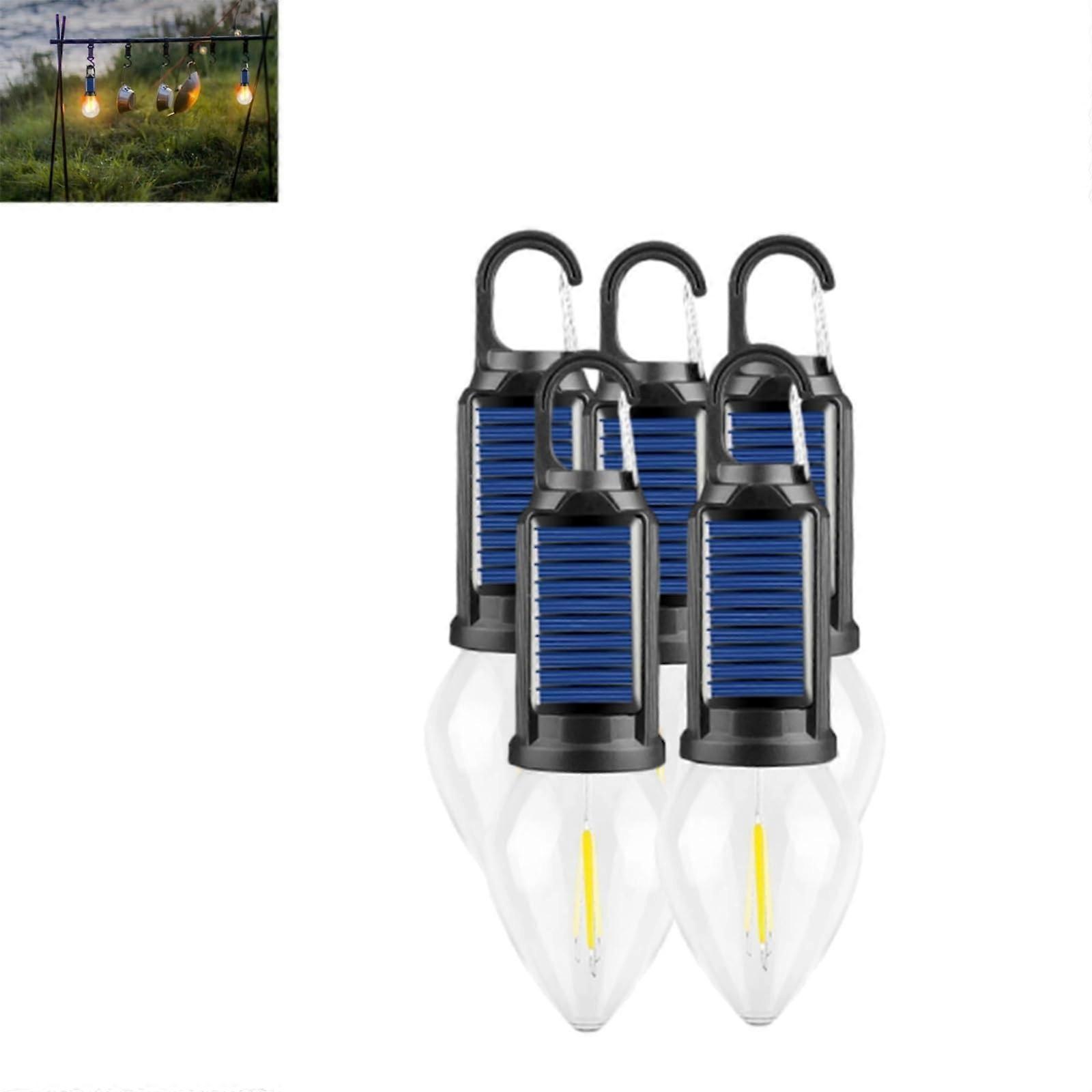 5pcs Solar Camping Lantern with USB Rechargeable LED Light, Dual Charging, Waterproof Foldable Hook