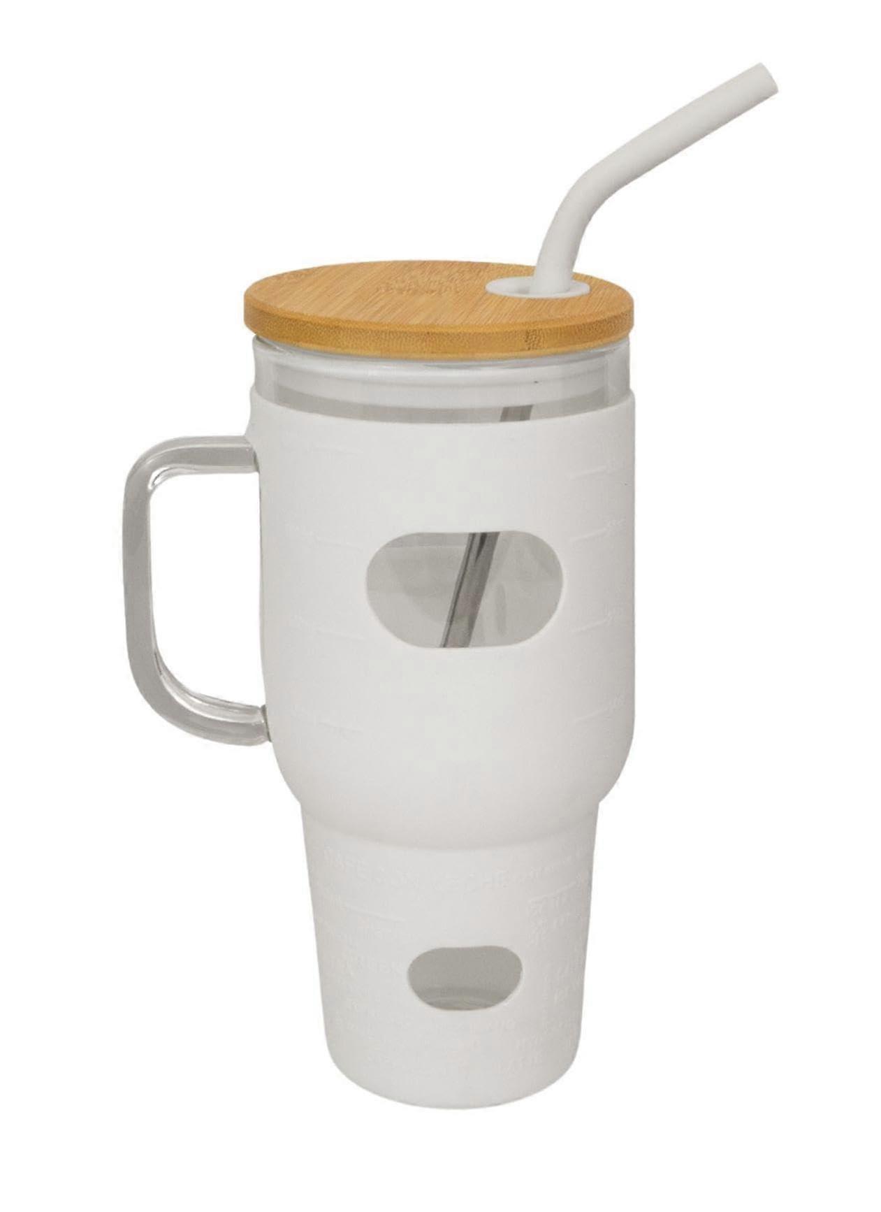 32oz Large Capacity White Glass Tumbler with Straw for Cold Drinks