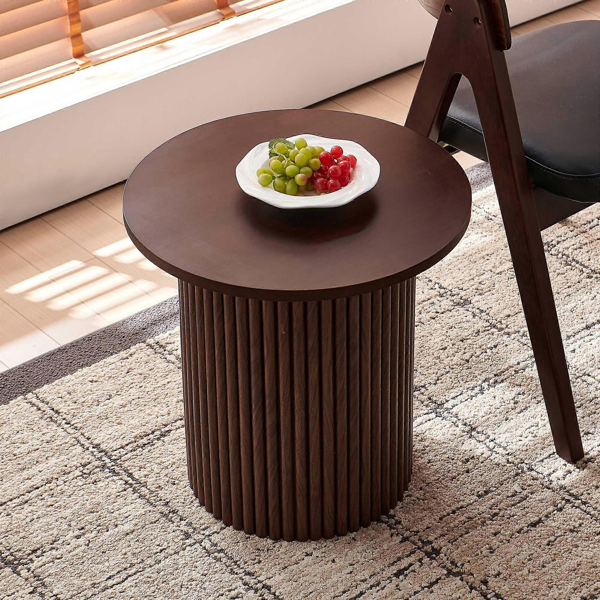 Mid Century Modern Side Table, Round Walnut Accent End Table for Living Room Sofa, Compact Durable