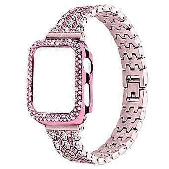 Five Beads Metal Watch Strap Rhinestone Decor Replacement + Protective Case for Apple Watch Series 7
