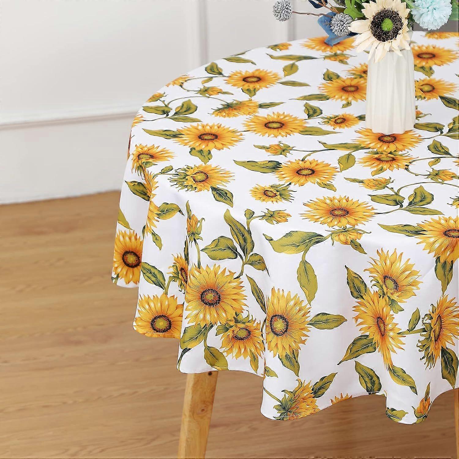 Polyester Round Table Cloth - Sunflower Round Tablecloth (60" Circle, Wipeable)