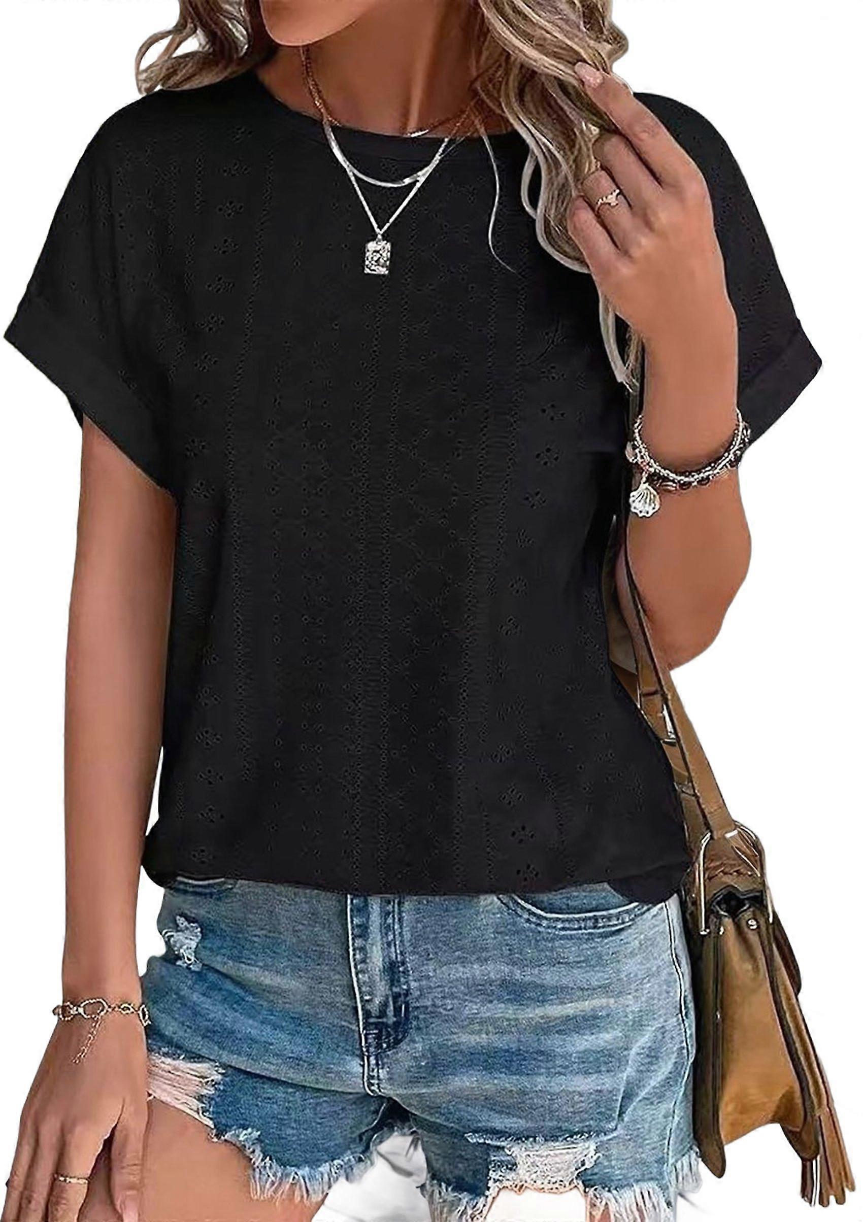 Damen Kurzarm Tops Schwarz S
