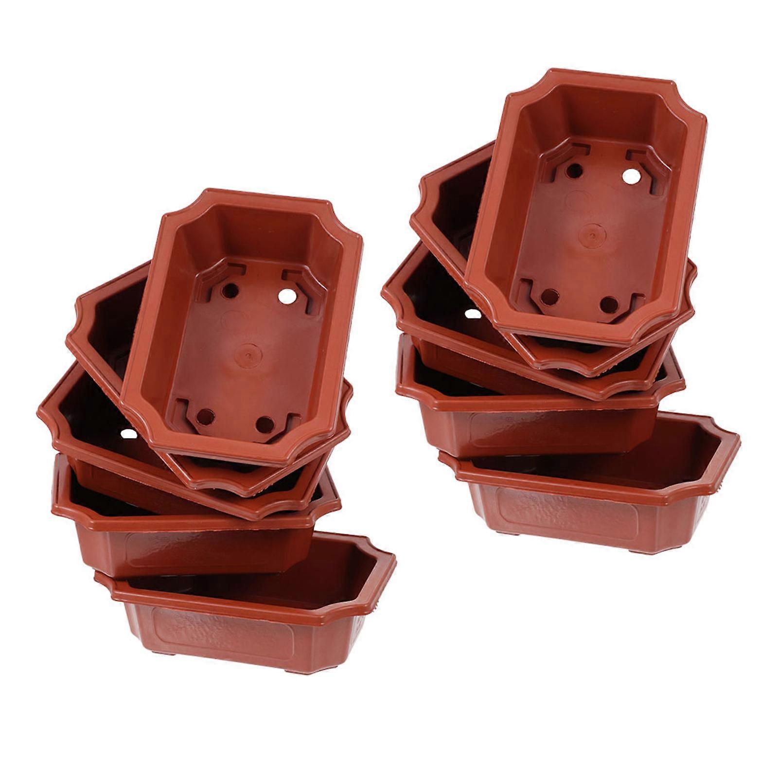 Classic Red Plastic Bonsai Pots for Indoor Use 10Pcs Rectangular Style