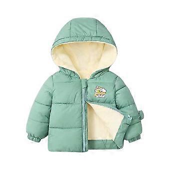 Jaqueta infantil acolchoada com capuz e estampa de urso, fechamento frontal com zíper, leve e isolada, para meninos e meninas, estilo inverno #C086 Verde 90
