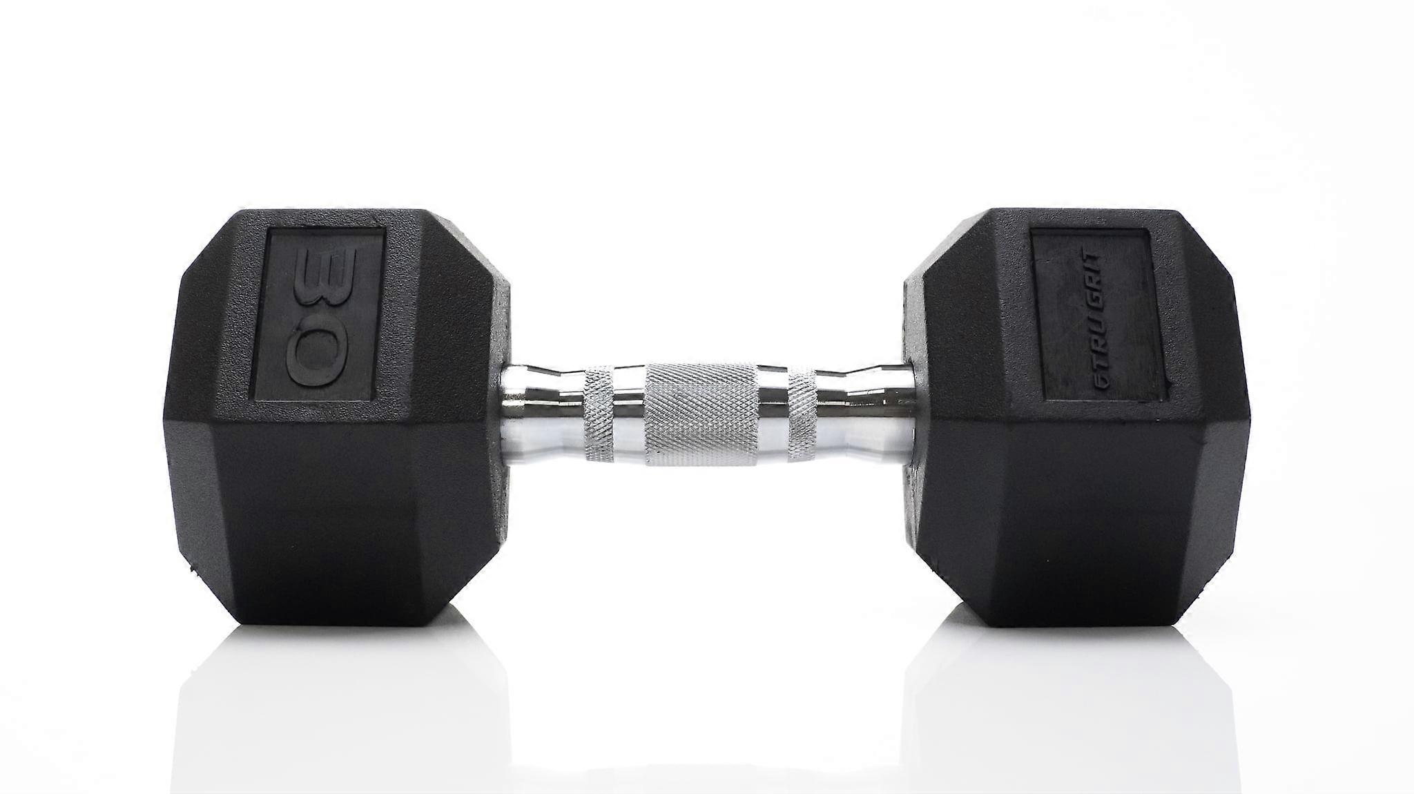 30lb Black Rubber Hex Dumbbell, Single