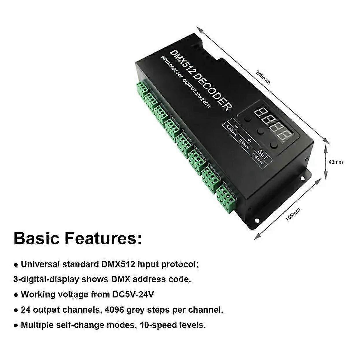 RGBW LED Strip Decoder DMX512 24 Channel Controller for Lighting