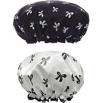 Set of 2 Shower Caps with Bow, Cute Shower Cap, Double Layer Waterproof Shower Cap