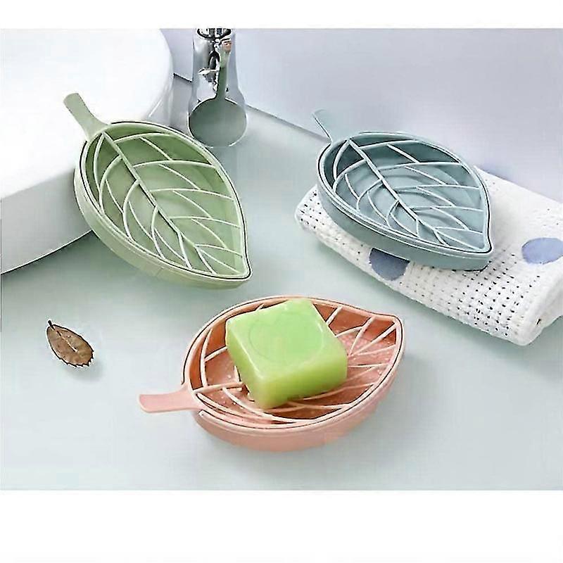 Multifunctional Portable Double-layer Soap Dish Creative Leaf Bathroom Soap Holder 3pcs
