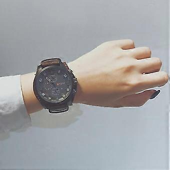 Men Watch Large Dial Fashion Casual Leather Strap Sports Calendar Watch