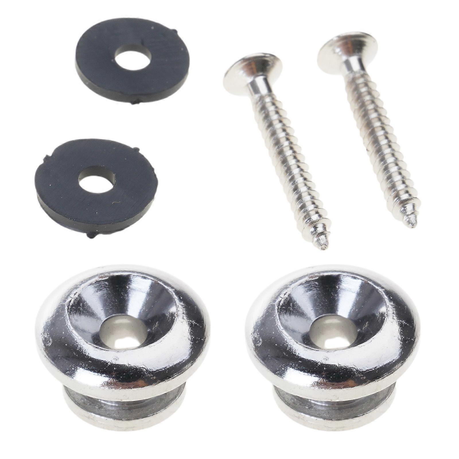 2 Chrome Strap Button Locks Washer Screws Replacement Part For Mandolin Guitar  Silver