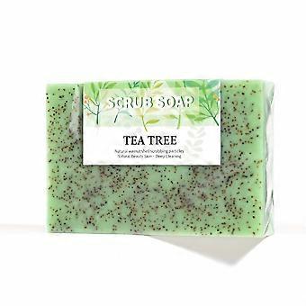 Tea Tree-oljesåpe med valnøttgranulat, håndlaget dyprensende ansiktssåpe for sminkefjerning og bading