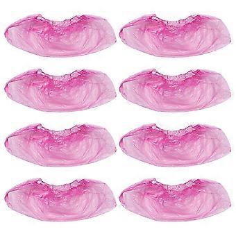 100pcs Disposable Thicken Shoe Cover Waterproof and Dustproof PE Plastic Shoe Cover for Home Office(Pink)