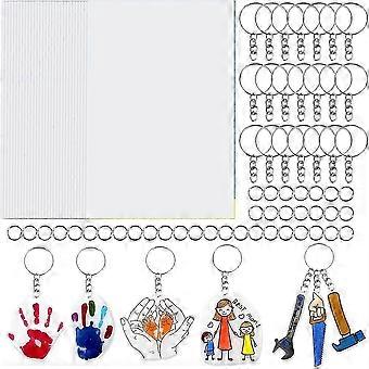 30 feuilles de plastique rétractable compatibles avec les porte-clés pour enfants, comprenant 30 porte-clés et 100 anneaux de jonction. Films rétractables compatibles avec la création de porte-clés personnalisés avec empreintes de mains.