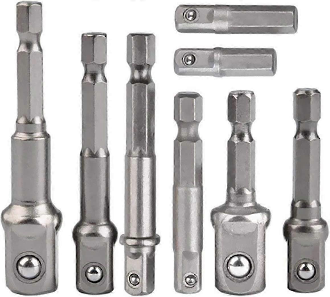 8pcs Socket Adapter 1/4" Hex to 1/4" 3/8" 1/2" Socket Adapter