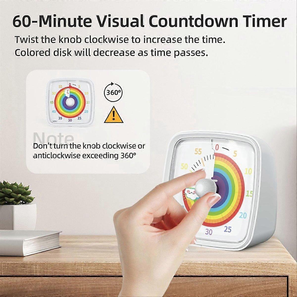 60-Minute Visual Timer with Night Light, Countdown Timer,Pomodoro Timer with Rainbow Pattern for Kids and Adults White