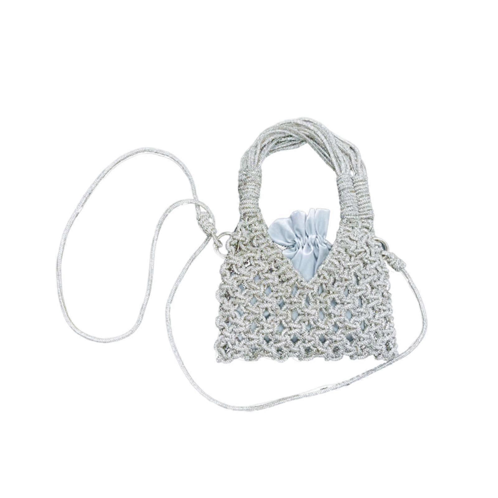 Beaded Handbag with Drawstring Pouch Openwork Beaded Handbag Glittering