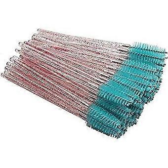 Set van 50 wegwerpmascaraborsteltjes/wenkbrauwborsteltjes (blauw/transparant met glitter)