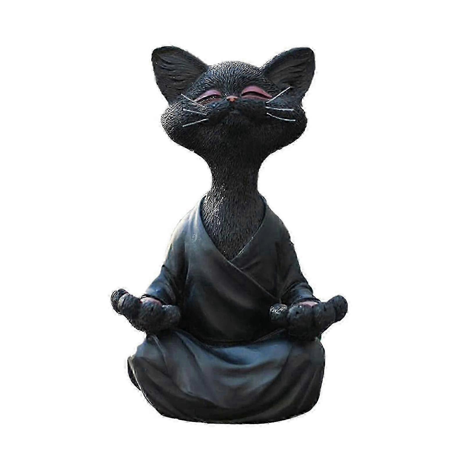 Whimsical Meditating Cat Resin Statue