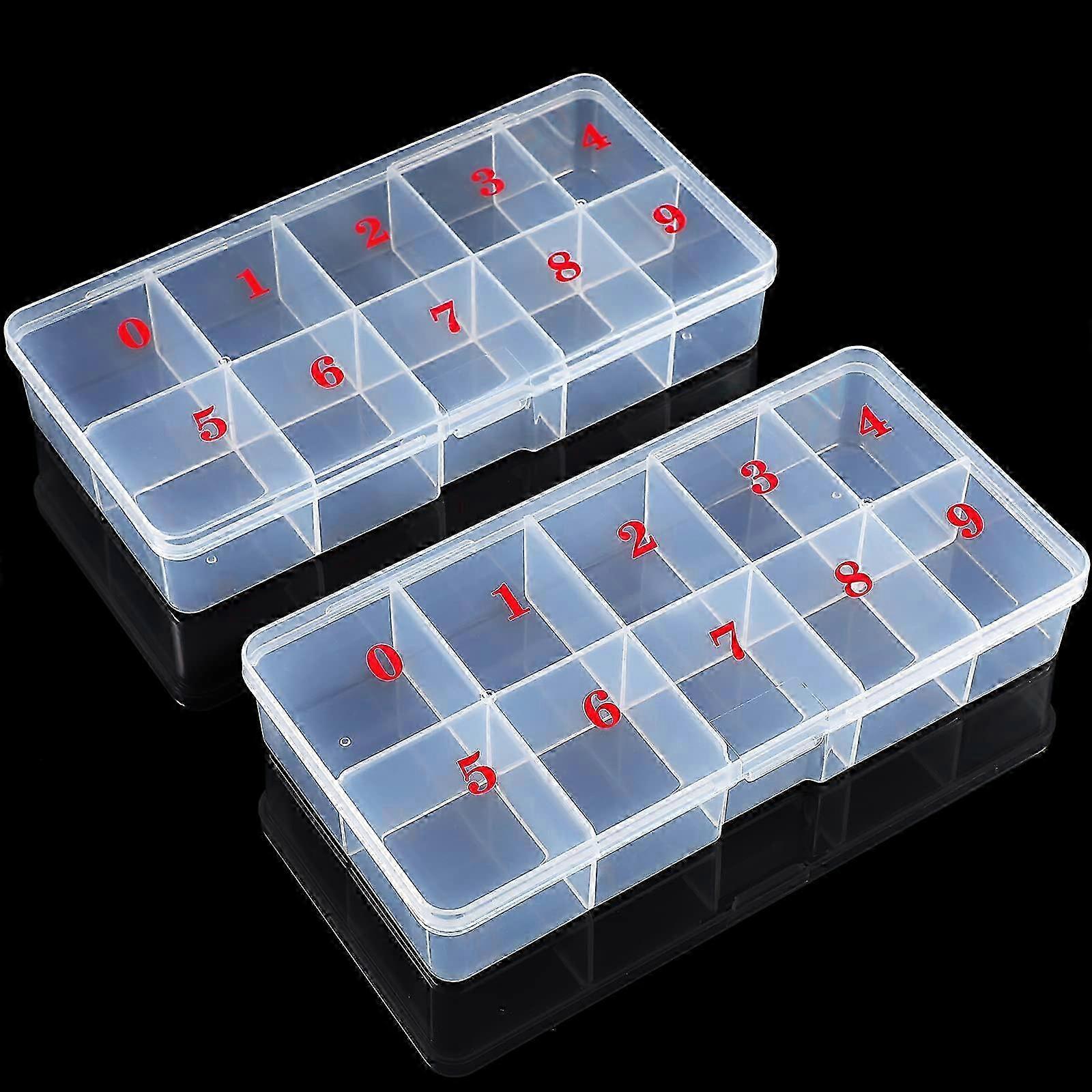 2-Pack Nail Tips Storage Box 10-Grid