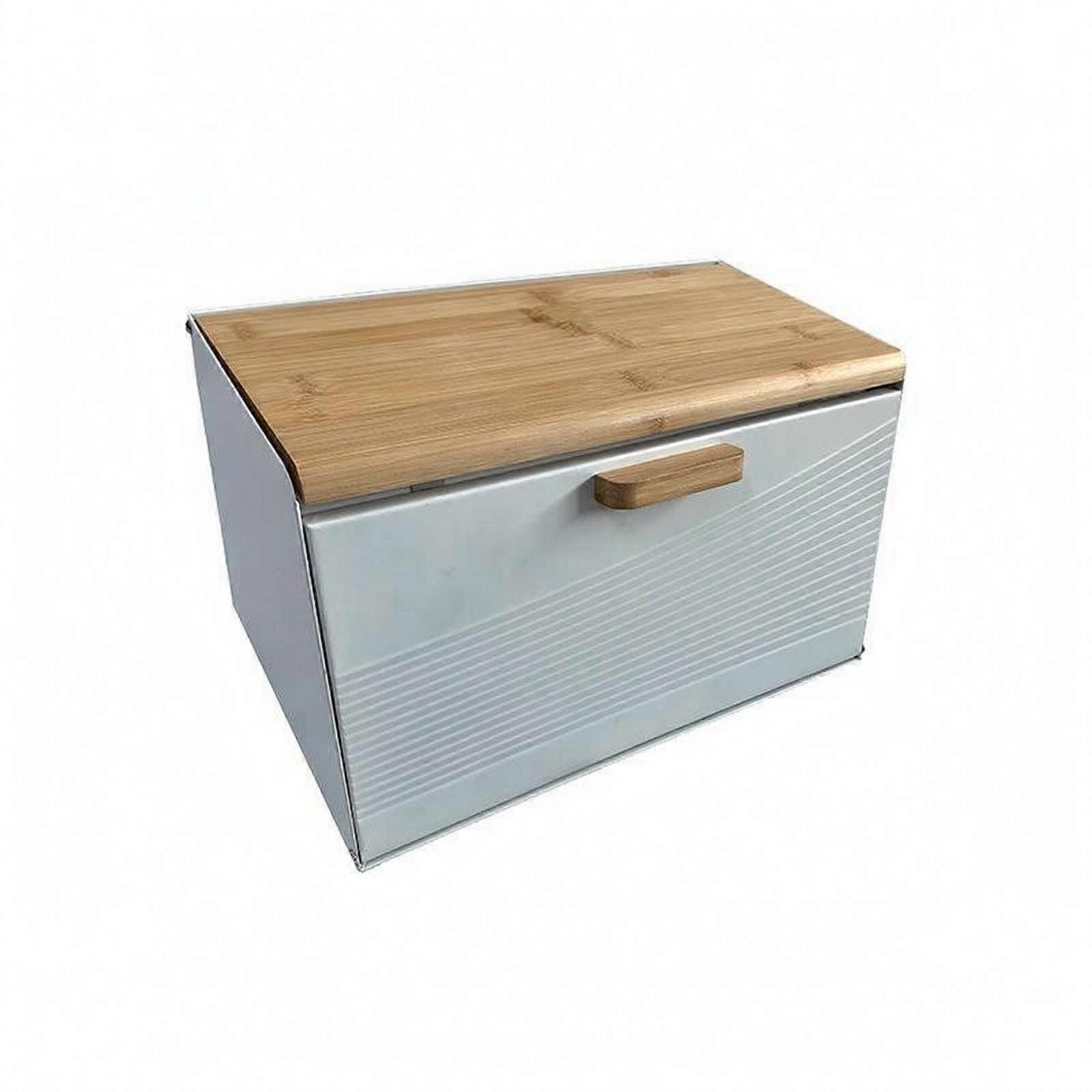 Bamboo Lid Bread Box Trapezoid-Shaped Bread Storage Box Ribbed Panel